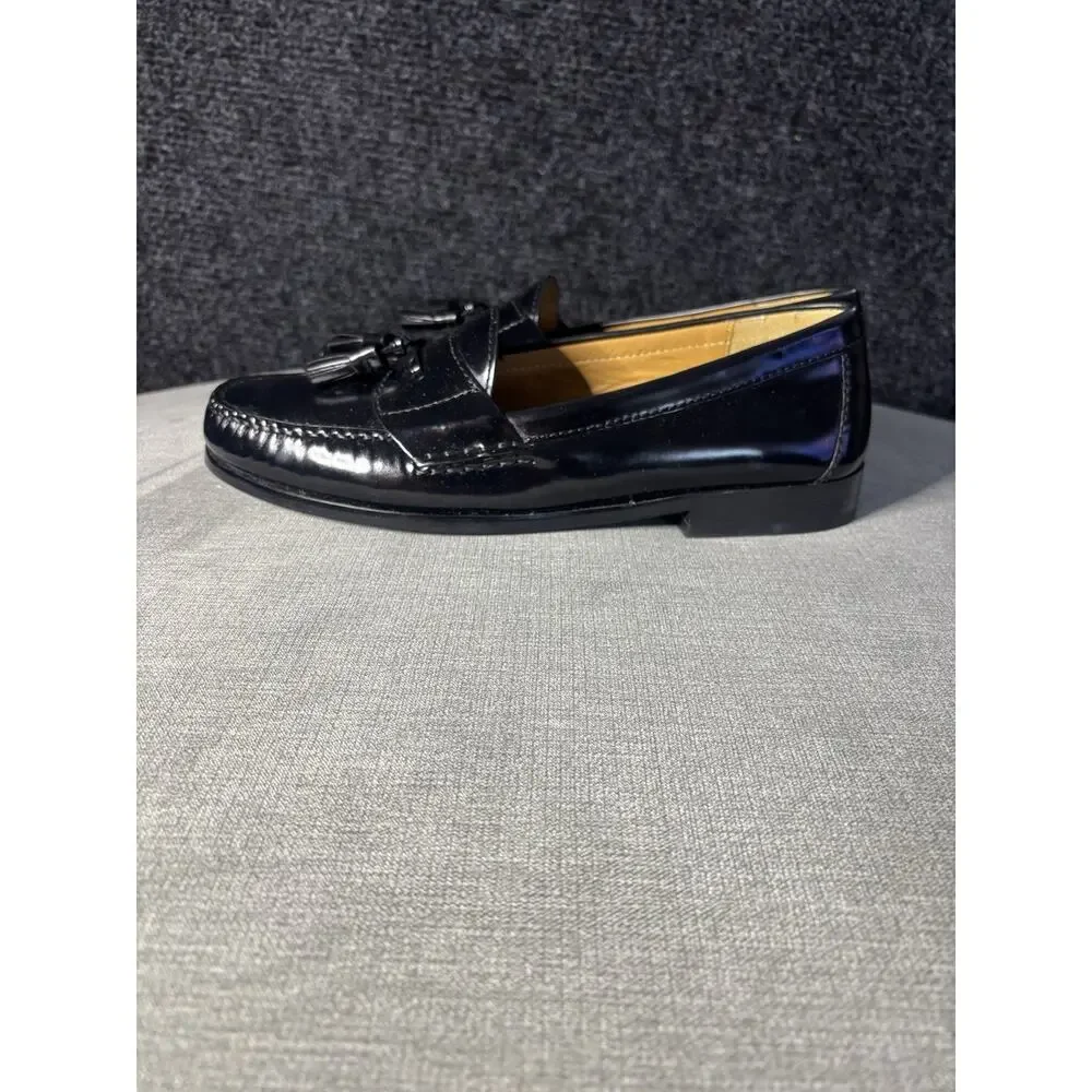 Cole Haan Men's Black Leather Tassel Slip-On Dress Loafers Round Toe